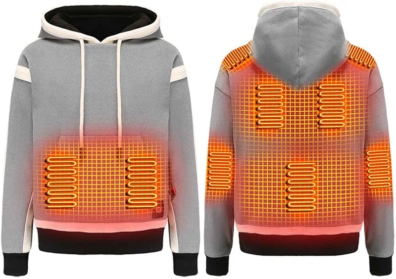 Beheizbare Pullover Herren Langarm Baumwolle Beheizte Kapuzenpullover USB Elektrisch Beheizbare Sweatershirt mit Kapuze Erwachsene Bluse Tops Mantel mit 3 Stufen Temperatur — Heizkleidung