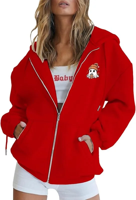 HOOUDO Damen Sweatjacke Hoodie Sweatshirt Pullover Zipper Jacke Mit Buchstabendruck Für Reißverschluss Kurze Weihnachten Warm Weiß Tshirt Oversize Strick T Shirt Farbe Herren Rot Thermo Langarm — Heizkleidung