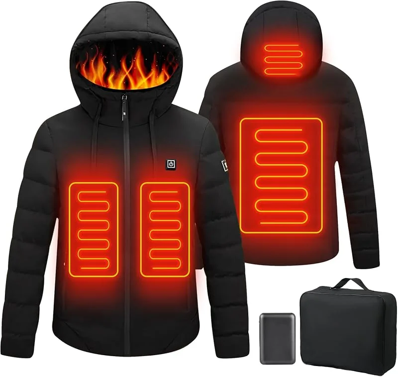 Beheizte Jacke mit Kapuze, Warme Jacke Heizjacke mit 3 Heizstufen, Beheizbare Kapuzenjacke Herren Damen Wasserdicht Wintermäntel Körperwärmer zum Outdoorarbeiten Skifahren — Heizkleidung