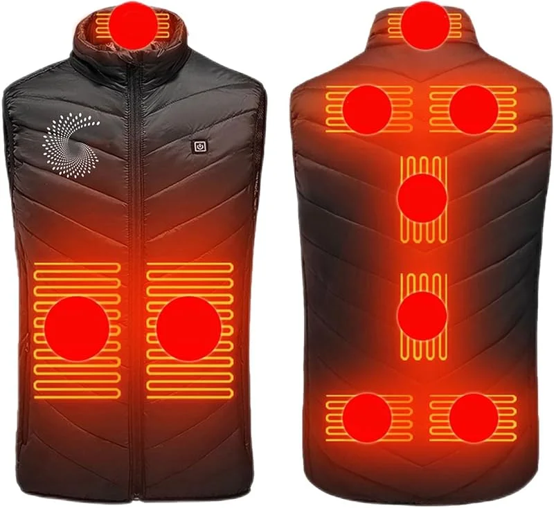 KQIVAM Beheizbare Weste Herren Damen Warm Winter Heizweste mit 9 Heizzone Unisex Elektrische Wärmeweste Motiv Beheizte Jacke, 3 Stufen Temperatu Einstellbar Temperatur Steppweste Daunenweste — Heizkleidung