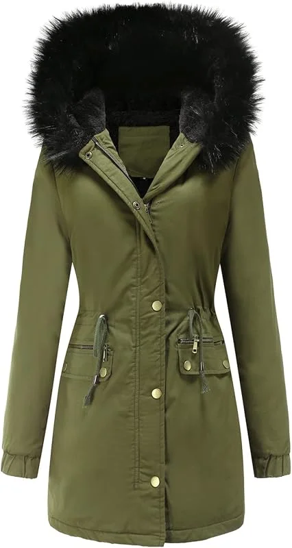 Winterjacke Damen Lang mit Fell Kapuze Warme Kunstpelz Gefüttert Winter Jacke Mantel Parka Wintermantel Dicker Winterparka Daunenjacke Trenchcoat Pelzmantel Große Größen Baumwolljacke Damenjacken — Heizkleidung