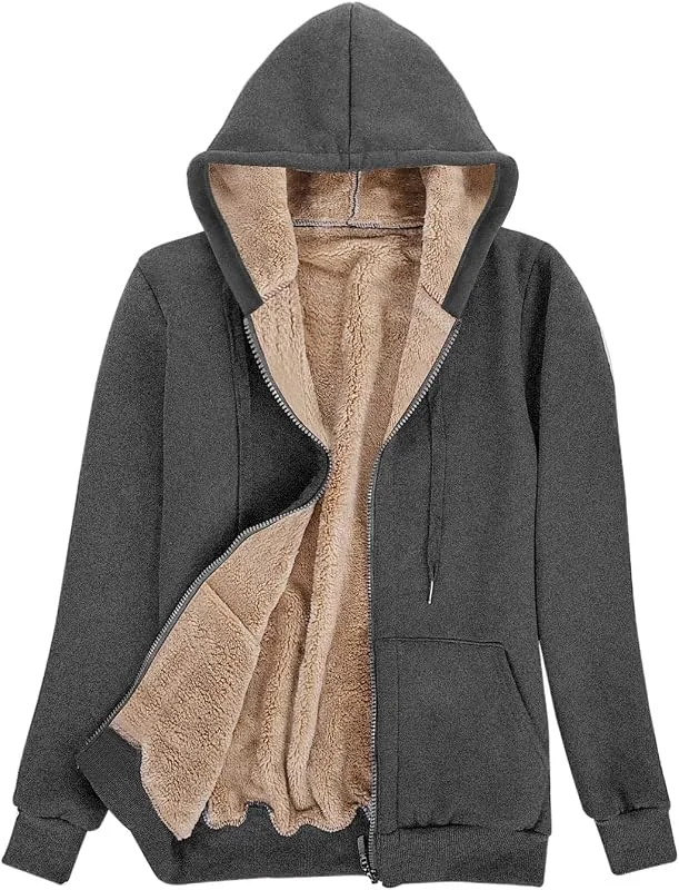 Niwicee Damen Kapuzenpullover mit Reißverschluss Winter Plus Fleecepullover Langarm Kapuzenjacke Sweatshirt Plus Dicke Hoodie Fleecejacke Sweatjacke Mit Kapuze — Heizkleidung