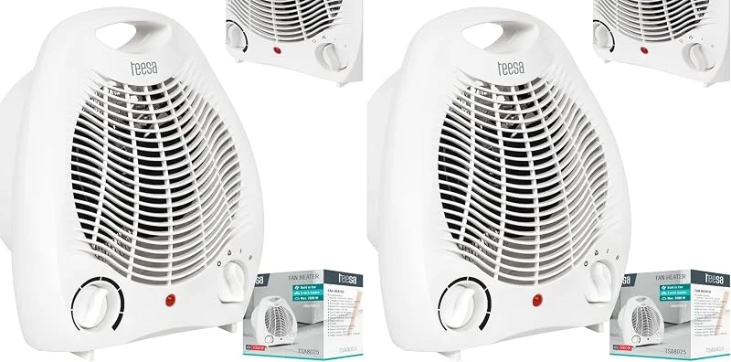 Teesa TSA8025 Heizlüfter 3 Funktionsmodi, 2 Heizstufen (1000W, 2000W), einstellbarer Thermostat, Überhitzungsschutz, weiß (Packung mit 2) — Heizung Warmepumpe