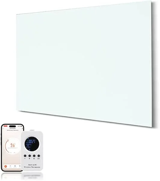 Infrarotheizung Glas 300W, Infrarot Glasheizung mit Fernbedienung 50x60 CM, Elektroheizung mit Überhitzungsschutz, WIFI (Tuya Smart), Weiß, TÜV — Heizung Warmepumpe
