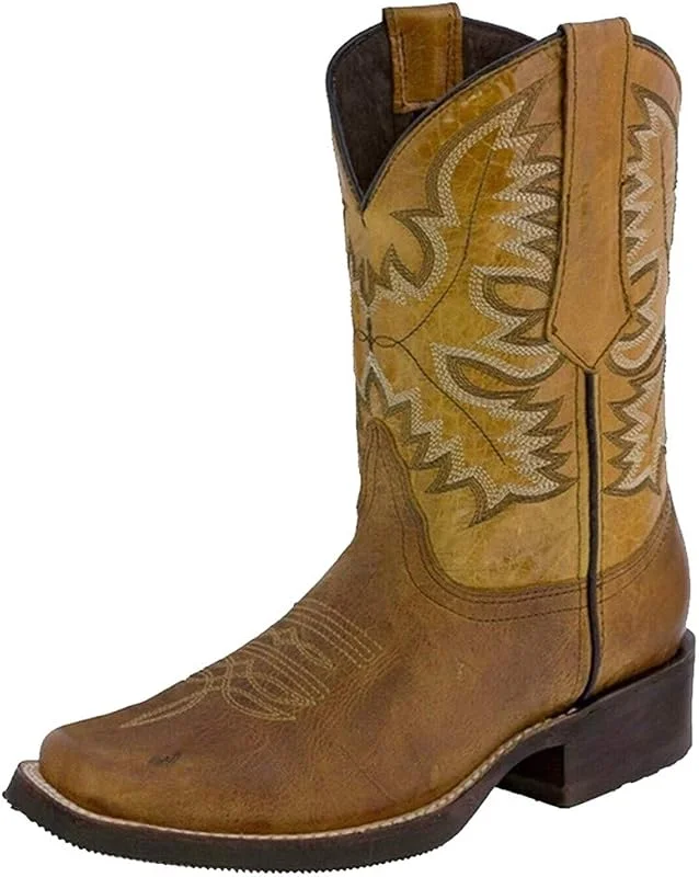Schuhe Damen Leder rutschfeste Slip-On runde Zehen Western Cowboy Stiefel mit niedrigen Abs?Zen — Heizkleidung