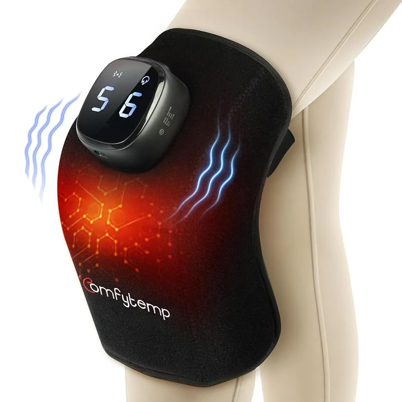 Comfytemp Kabellos Massagegerät Kniewärmer mit 15Wh Akku, 3D Heizkissen mit USB 9 Wärmestufen 5 Vibrationmoden 15min Abschaltautomatik, Kniebandage Kontrolle per Knopfdruck und App — Heizkleidung