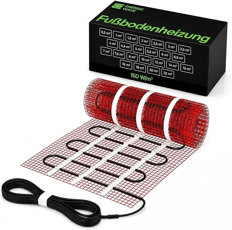 Elektrische Fußbodenheizung [150W, m²] - 10m² Fußbodenheizmatte für Fliesen, Steinzeug, Steinböden — Heizung Warmepumpe
