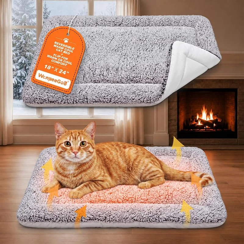 Selbstwärmende Katzendecke 3.0, wendbar, Kühlmatte Katze, Grau, 46 x 61 cm — Heizung Warmepumpe