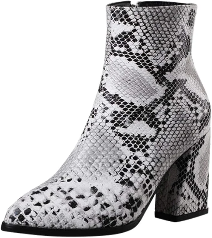 Booties Damen Mode Pointed High-Heeled Snake Print Schuhe Knöchel Large Size — Heizkleidung
