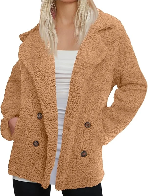 Generisch Teddyjacke Damen Ohne Kapuze Mittellang Winterjacke Damen Warm Gefüttert Fleecejacke Winter Teddyfleece Jacke Mit Knöpfen Elegant Plüschjacke Dicke Flauschig Mantel Mit Taschen — Heizkleidung