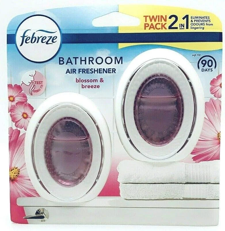 Febreze 2-in-1-Lufterfrischer für Badezimmer, kleine Räume, Blossom & Breeze, 7, 5 ml, Doppelpack — Luftbefeuchter