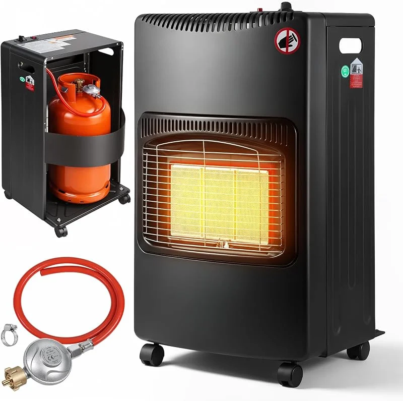 Gasheizofen 4, 2 KW Gasheizer Gas Heizstrahler, Gasheizgerät Gasheizung Butan- oder Propangasflaschen bis 10kg, inkl. Gasdruckregler Gasschlauch, Flammenausfall-Schutz, Überhitzungsschutz — Heizung Warmepumpe