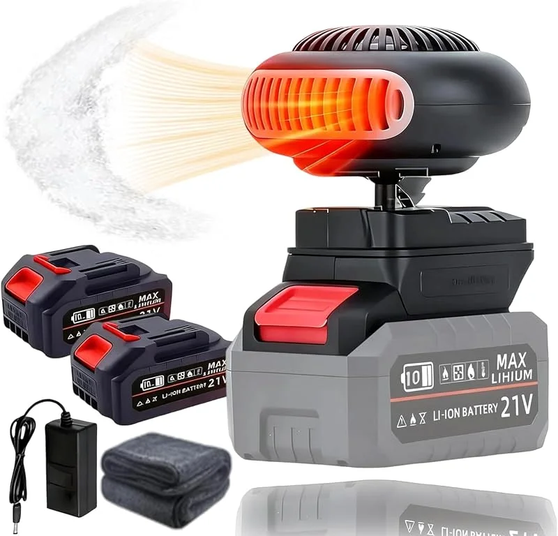 Auto Heizung mit Akku, akku heizlüfter, Tragbare 170W Auto Heizung mit 2 Stufen (30-80°C), Kabellos für Auto, Büro & Zuhause, Überhitzungsschutz & Kippschutz, für Büro, Auto (2battery) — Heizung Warmepumpe