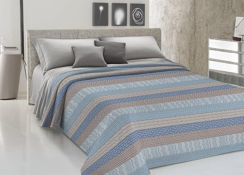 BIANCHERIAWEB Tagesdecke Piqué Frühling Sommer 100% Baumwolle Azteken-Design Doppelbett hellblau — Heizung Warmepumpe