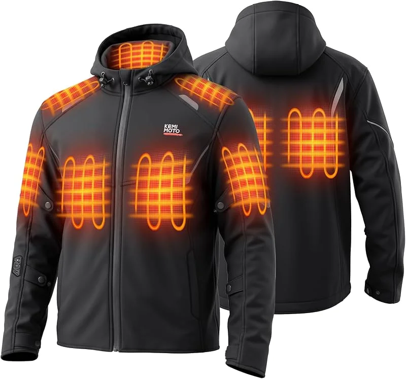 KEMIMOTO Beheizbare Motorradjacke Herren Damen, Heizjacke mit 20000 mAh Akku, wasserdicht winddicht mit Protektoren, Winterjacke für Motorrad, Roller, Biker, Touren — Heizkleidung