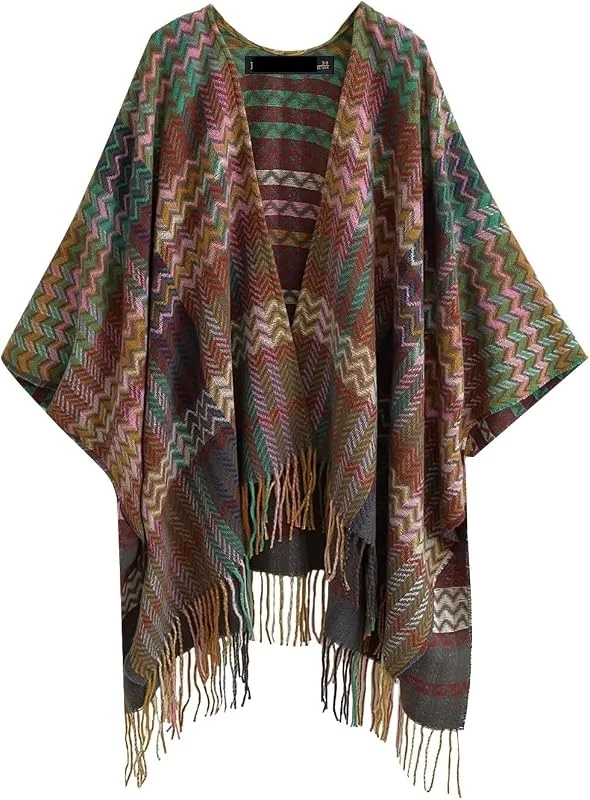 Schal Retro-Reisecape in Kontrastfarbe for Damen im Ethno-Stil, Strickcape — Heizkleidung