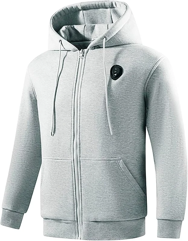 UHouse Beheizbare Sweatjacke Herren Winter Heizjacke mit 5 Heizzonen USB Beheizbarer Hoodie mit LED Elektrische Beheizte Jacke Männer Wärme Winterjacke Große Größen Kapuzenjacke M-5XL — Heizkleidung