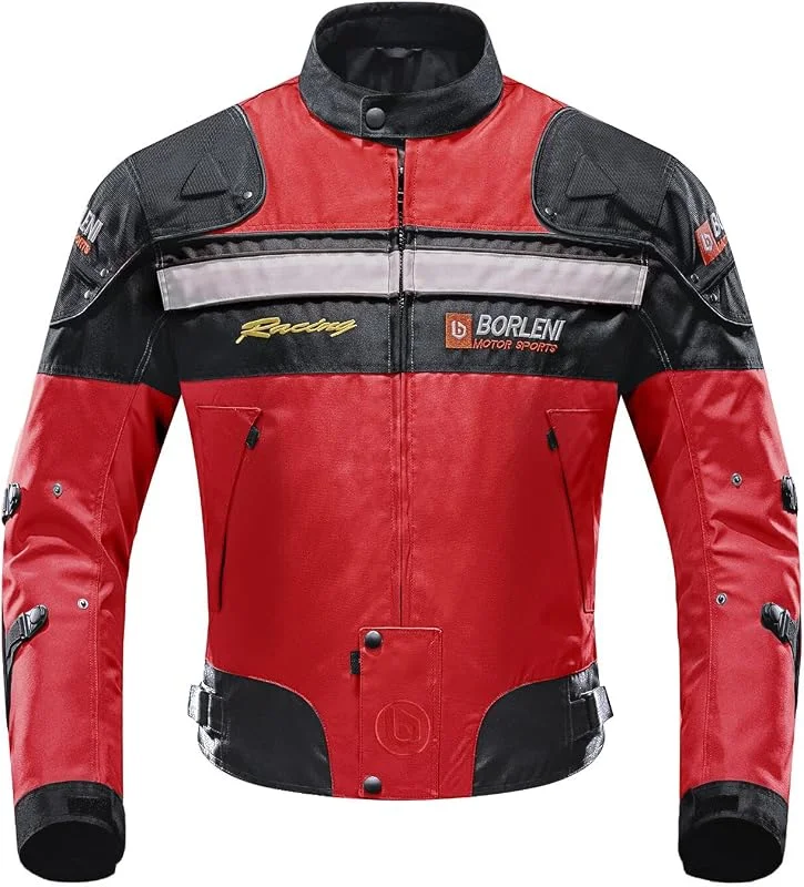 BORLENI Motorradjacke Herren Motorrad Jacke Winddicht mit Protektoren Jacke Roller Biker Touren Damen Rot L — Heizkleidung