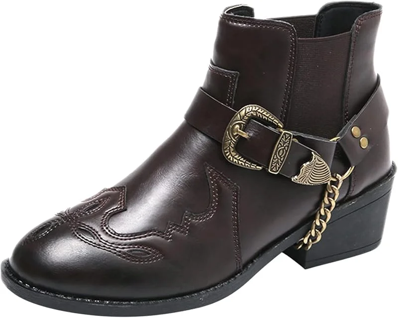 Modische Damen-Stiefel, Herbst, dicke Sohle, quadratischer Absatz, Schnalle, kurze Schuhe, Stiefel — Heizkleidung