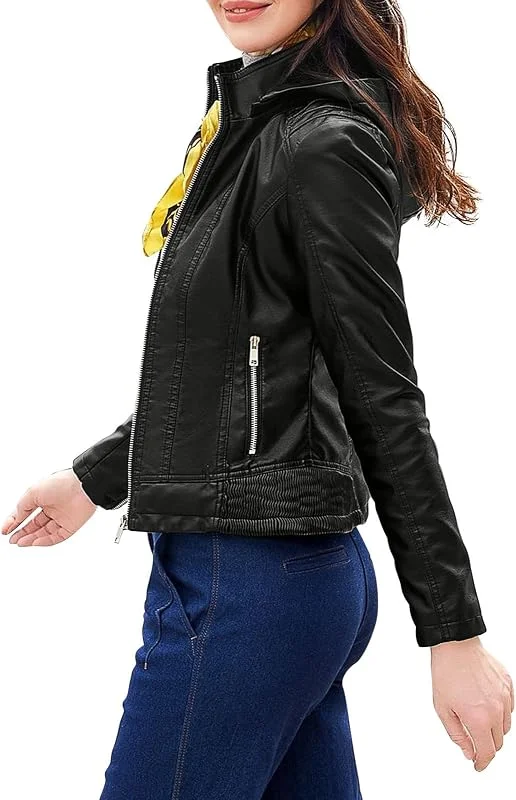 Ansenesna Lederjacke Damen Gefüttert Mit Kapuze Winterjacke Damen Leder Warm Wintermantel Frauen Elegant Ledermantel Mit Fell Innenfell Damen-Jacken mit Reissverschluss Lederoptik Mantel — Heizkleidung