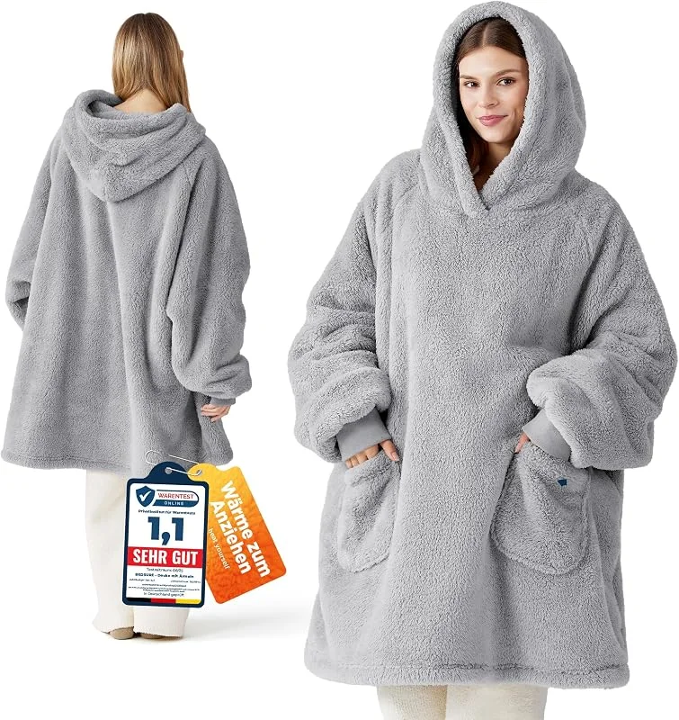 BEDSURE Hoodie Decke mit Ärmeln Geschenke Grau - 95x85cm — Heizung Warmepumpe
