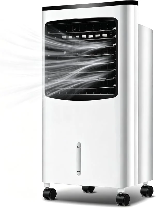 KOMFOTTEU 4 in 1 Tragbarer Verdunstungs-Klimaanlage mit 3 Modi, 3 Geschwindigkeiten, 8 L Tank, 7, 5 Stunden Timer, Luftkühler mit Fernbedienung, Ventilator und Luftbefeuchter