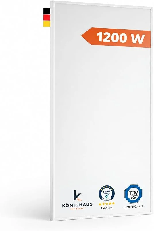 Könighaus Infrarotheizung - 1200 Watt + 5 Jahre Herstellergarantie ✓ Doppelter Überhitzungsschutz ✓ Für Wandmontage ✓ — Heizung Warmepumpe