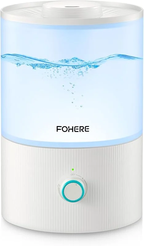 FOHERE Luftbefeuchter Schlafzimmer, 3.2L Leiser Baby Luftbefeuchter with Top-Fill, 28 Stunden, 360° kühler Nebel, BPA-frei, Aromadiffusor, 7 Farben Nachtlicht for Pflanzen heim Büro