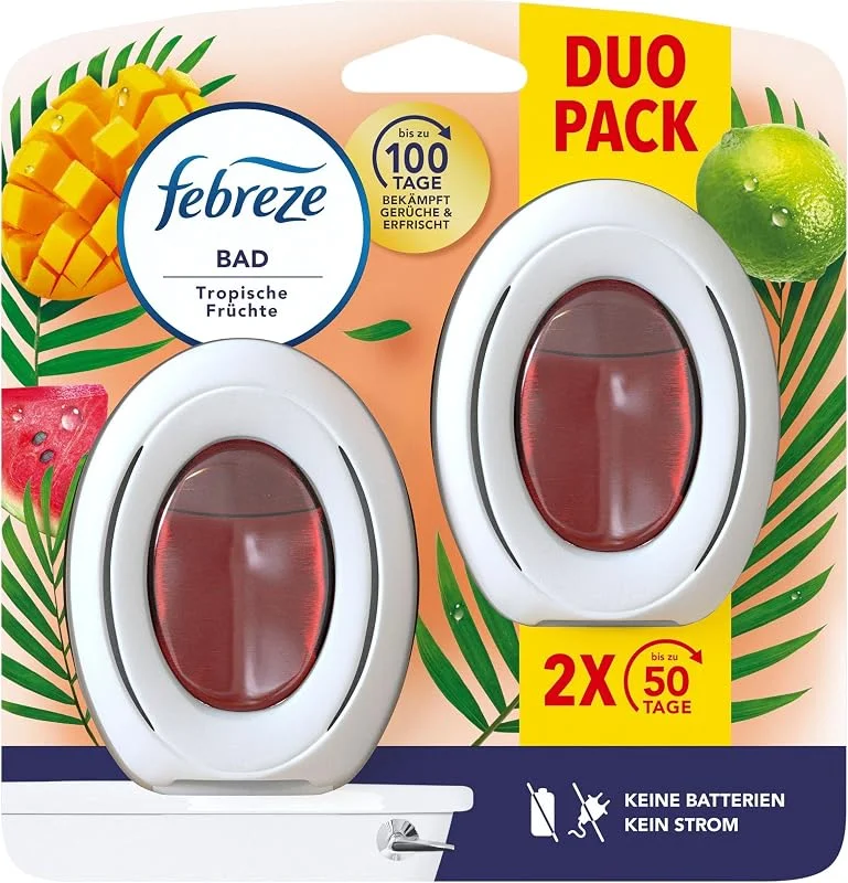 Febreze Bad Lufterfrischer Lenor Tropische Früchte Duo, Duftstecker zur kontinuierlichen Geruchsbekämpfung und -verhinderung — Luftbefeuchter