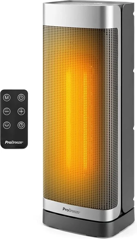 Pro Breeze ThermaCube Heizlüfter 2000W, Energiesparender Keramik-Heizlüfter mit Thermostat & Eco-Modus, Heizlüfter Bad mit 55°-Oszillation, Fernbedienung, 2 Heizstufen, Touch-Bedienfeld & Kippschutz — Heizung Warmepumpe