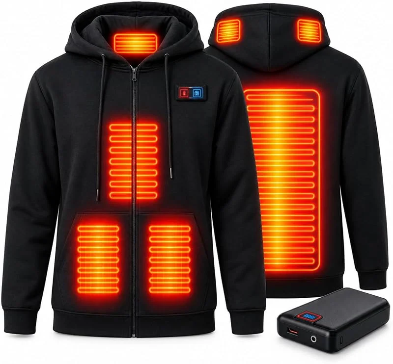 Beheizbarer Hoodie Damen Herren, 6 Heizzonen, 16000mAh — Heizkleidung