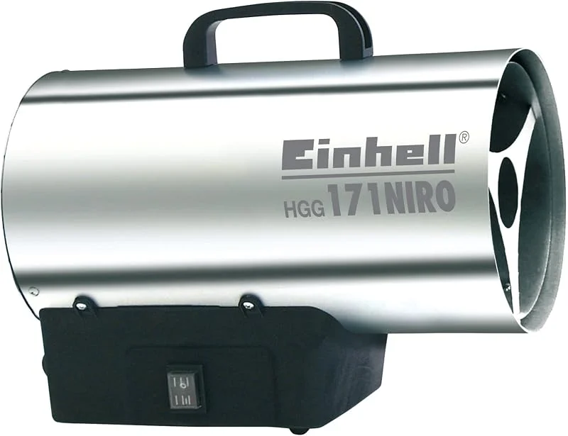 Einhell Heißluftgenerator HGG 171 Niro (17 kW, 700 mbar Betriebsdruck, 1000 m³, h Luftvolumenstrom, Piezozündung, Rückbrandsicherung, Turbo-Ventilator), Silber, Schwarz — Heizung Warmepumpe