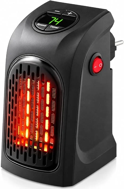 Zusatzheizung aus Keramik, 400 W, regelbarer Thermostat 15 – 32 °C, Timer 12 Stunden, LED-Display, schwenkbare Steckdose, kompakt 8, 5 x 16 x 12, 5 cm — Heizung Warmepumpe