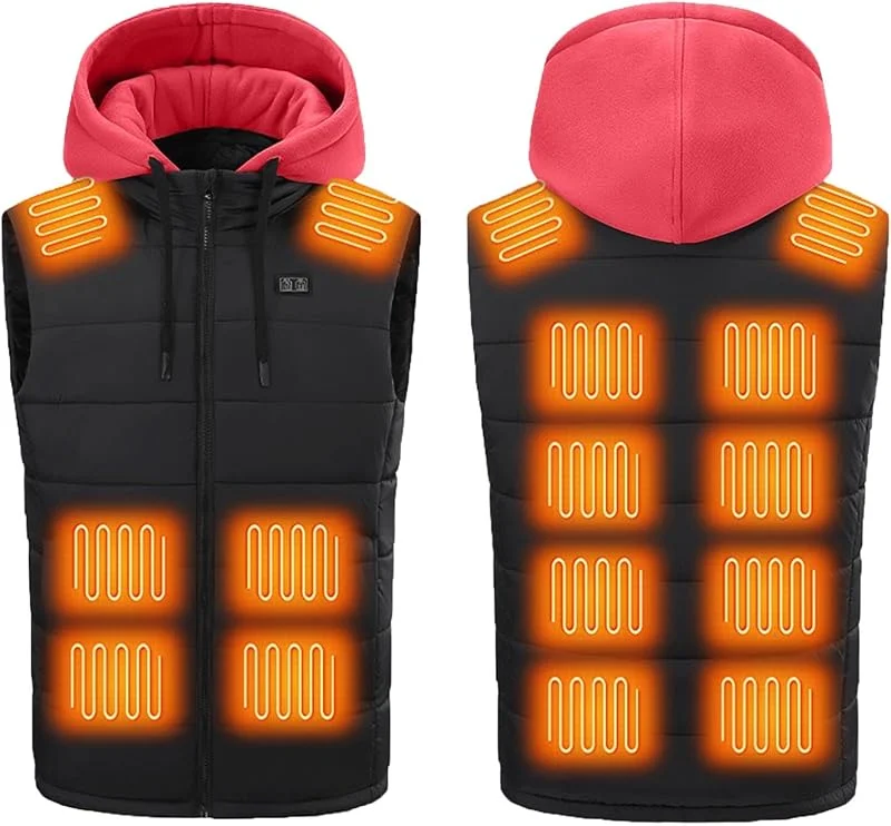 Herren Beheizbare Weste mit Kapuze Heizweste mit 15 Heizzonen USB Elektrische Beheizte Westen Einstellbare Beheizbar Steppweste Winter Heizjacke Ärmellos Jacke mit Heizung Daunenweste Kapuzenjacke — Heizkleidung
