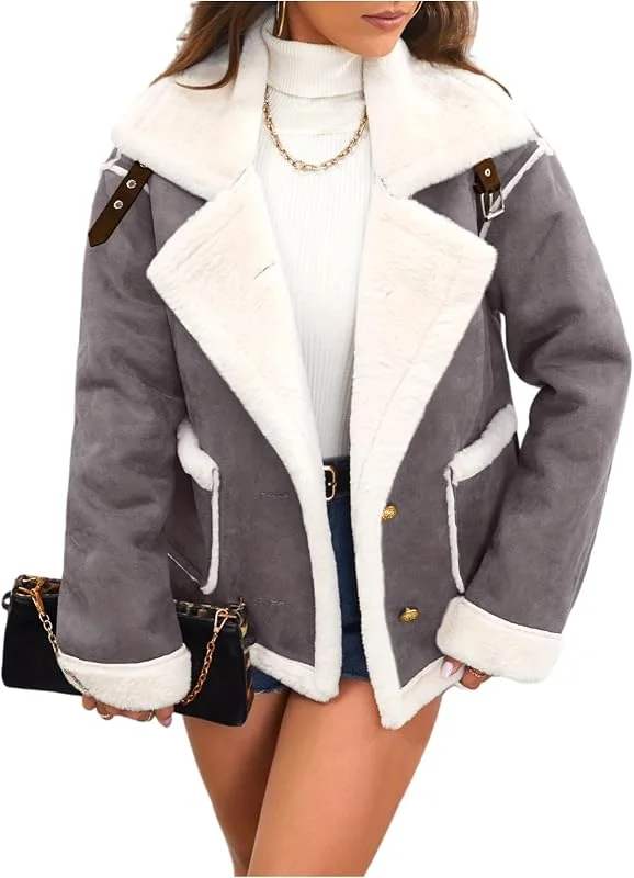 Ansenesna Winterjacke Damen Warm Gefüttert Wintermantel Gefüttert Jacke Winter Mantel Frauen Wildleder Fellkragen Damen-Jacken Ohne Kapuze Dicke Damenjacken Innenfell Thermo Damenmantel — Heizkleidung
