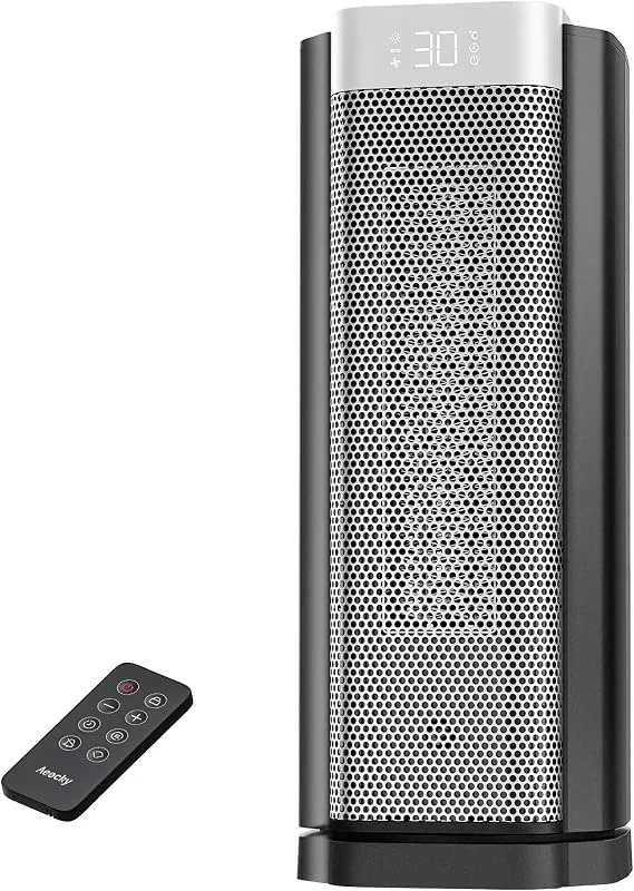 Heizlüfter AEOCKY der 3. Generation mit KI-Thermostat, 1800 W PTC-Elektroheizer für den Innenbereich mit Fernbedienung, 70°-Oszillation, geräuschlos, sicher tragbar für Büro, Schlafzimmer, Zimmer — Heizung Warmepumpe
