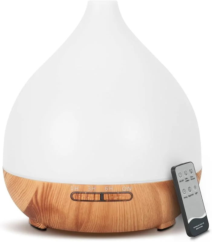 Cozary Aroma Diffuser 400ml, Ultraschall Aromatherapie Raumduft Diffusor für ätherische Öle mit 7-farbigem LED-Licht, Diffuser Luftbefeuchter mit Fernbedienung 3 Timer, Automatischer Abschaltfunktion