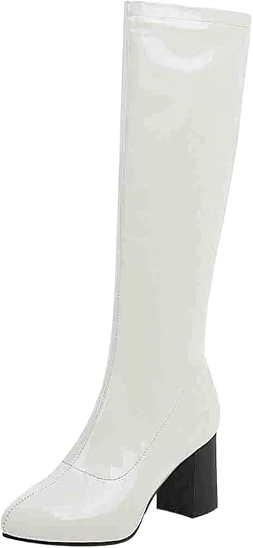 Damenstiefel, Leder, Absätze, modisch, bequem, dick, elegant, lang, Stiefel, Damen, Winterschuhe — Heizkleidung