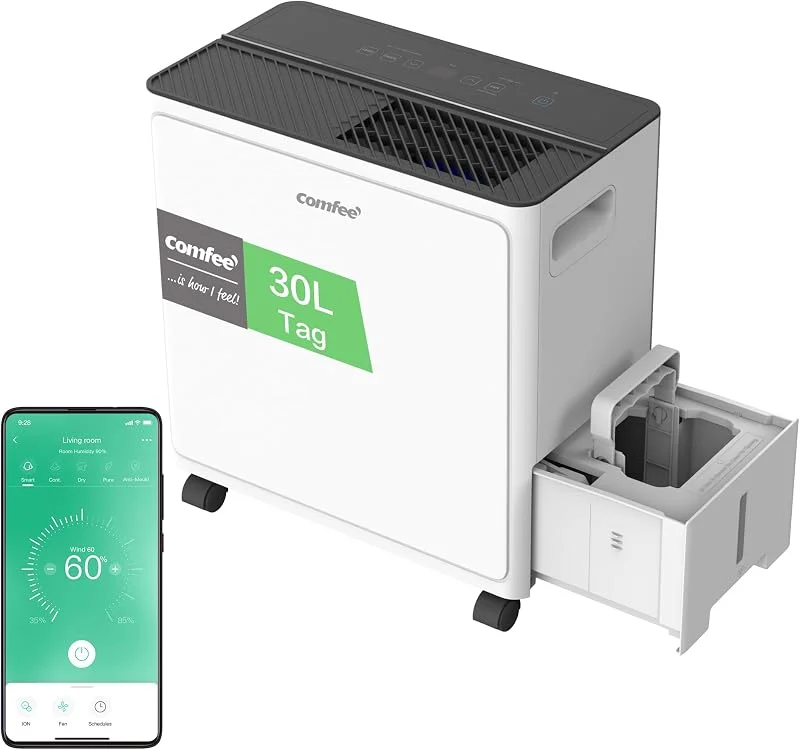 COMFEE CDDAE-30DEN7-QA3 Luftentfeuchter 30L, Tag für bis zu 73㎡, 3-Liter-Tank, drehbare Räder, Trocknungsmodus, Geräuschreduzierung, Automatische Abtauung — Heizung Warmepumpe