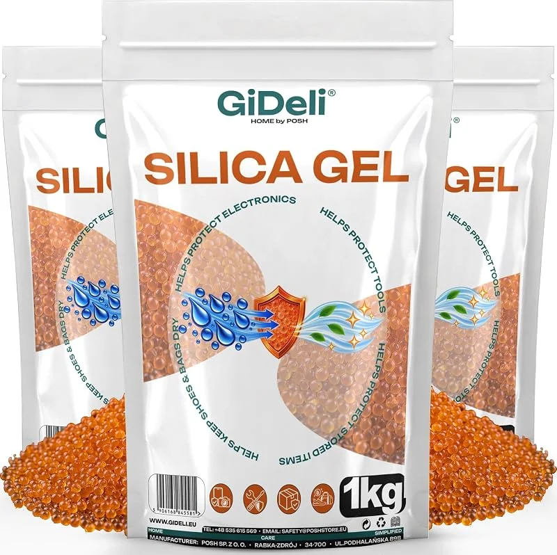 GiDeli Silica Gel Kugeln Orange, Feuchtigkeitsabsorber, 3x1kg im Doypack — Luftbefeuchter