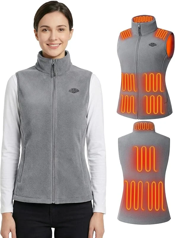 Topdot Fleece Heizweste Damen mit Powerbank 16000mAh 7.4V, 10 Heizzonen — Heizkleidung