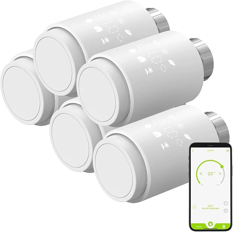 revolt Thermostat ZigBee: 5er-Set ZigBee-Heizkörperthermostate, weltweite App-Steuerung, Display (Thermostat Alexa, Heizkörperthermostat Smart, Frost) — Heizung Warmepumpe