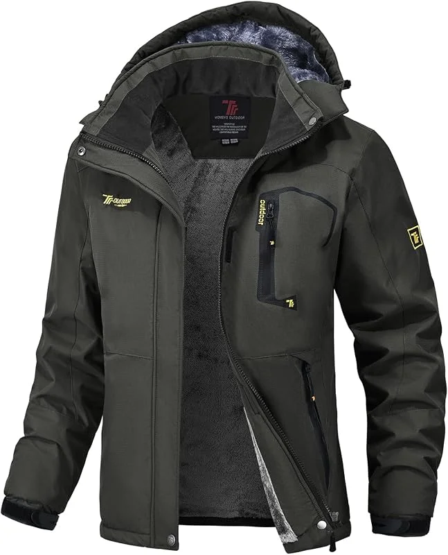 donhobo Damen Jacken Fleecejacke Winterjacke Wasserdicht Atmungsaktiv Verdickt Warm Winddicht Softshelljacke Outdoor Funktionsjacke mit Abnehmbare Kapuzen — Heizkleidung