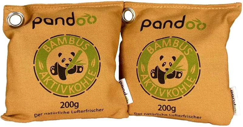 pandoo Bambus Lufterfrischer mit Aktivkohle, 2 Stück je 200 g, Jutebeutel für Wohnung und Auto — Luftbefeuchter