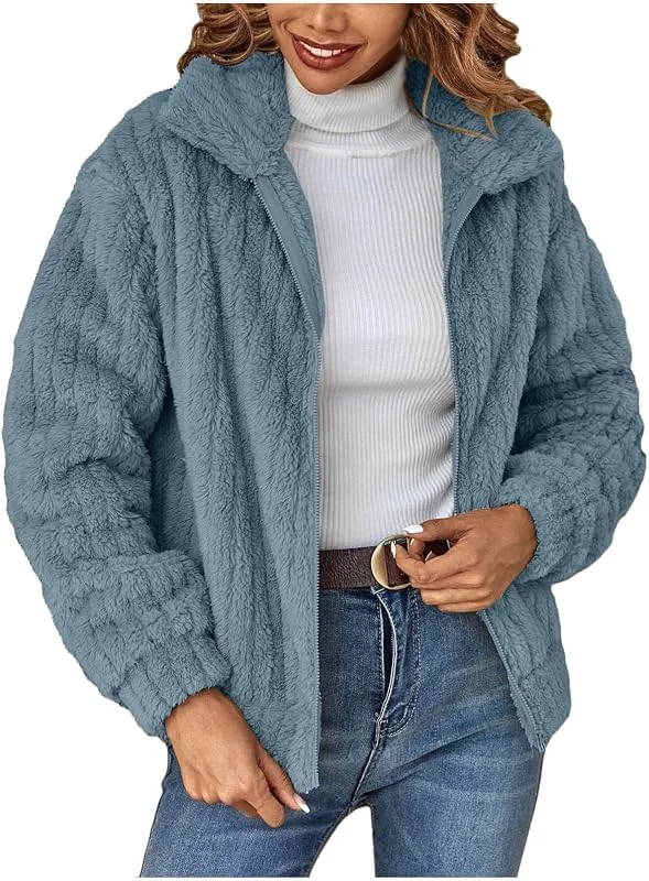 Ansenesna Teddyjacke Damen Winter Flauschig Teddy Fleecejacke Ohne Kapuze Winterjacke Warm Gefüttert Wintermantel Elegant Teddyfleece Jacke Plüsch Mantel Frauen Teddyfell Zipper Damen-Jacken — Heizkleidung