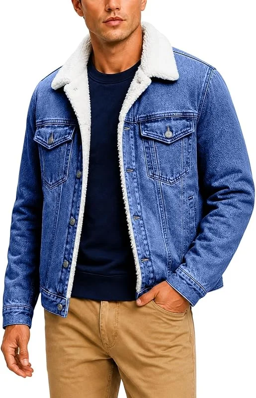 Jeansjacke Herren Sherpa Jacke mit Teddyfutter Warm Winterjacke — Heizkleidung