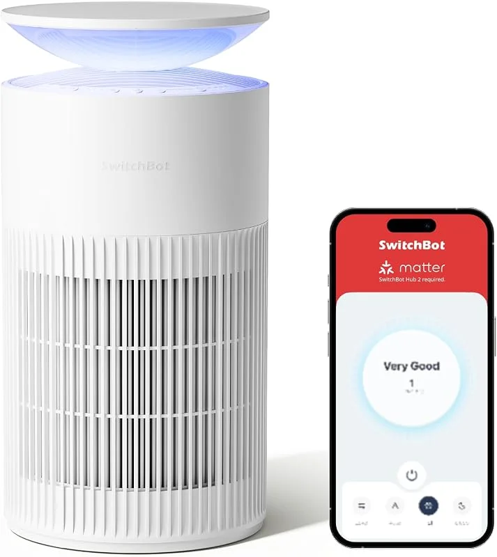 SwitchBot Luftreiniger mit App-Steuerung und Nachtlicht, CADR 400m³, h bis zu 83㎡ Zimmer, HEPA-Filter entfernt 99, 97% Schimmel Staub Pollen, 20dB Schlafmodus, Haustiermodus für Familien mit Haustieren — Luftbefeuchter