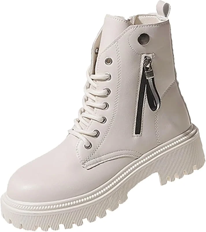 Damen-Stiefel, große Größe, flach, rund, Vintage, Leder, modisch, Biker, kurze Stiefel, rutschfest, schick, modisch, Biker, Shorts, bequem — Heizkleidung