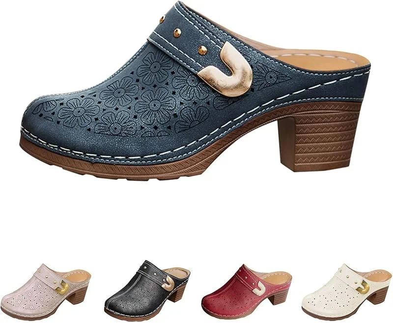 Clogs & Pantoletten Für Damen Mit Absatz, Schuhe Vorne Geschlossen Hinten Offen Damen Sommersandalen Mit Blockabsatz Schlappen Atmungsaktive Stiefeletten Bequeme Slipper Boho Pantolette Fashion Clog — Heizkleidung