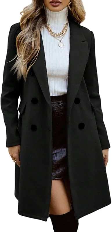 Generisch Wintermantel Damen Lang Wollmantel Damen Winter Mantel Frauen Übergangsjacke Elegant Winterjacke Warm Einfarbig Wintercoat Revers Parka Mit Knöpfen Trenchcoat Dicke Wolle Jacke — Heizkleidung